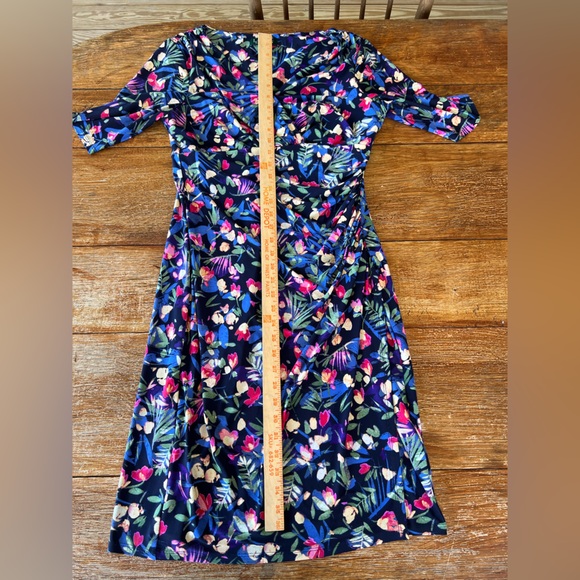 Lauren Ralph Lauren Size 10 Sheath Dress Black Floral Botanical Surplice V Neck - Picture 13 of 14